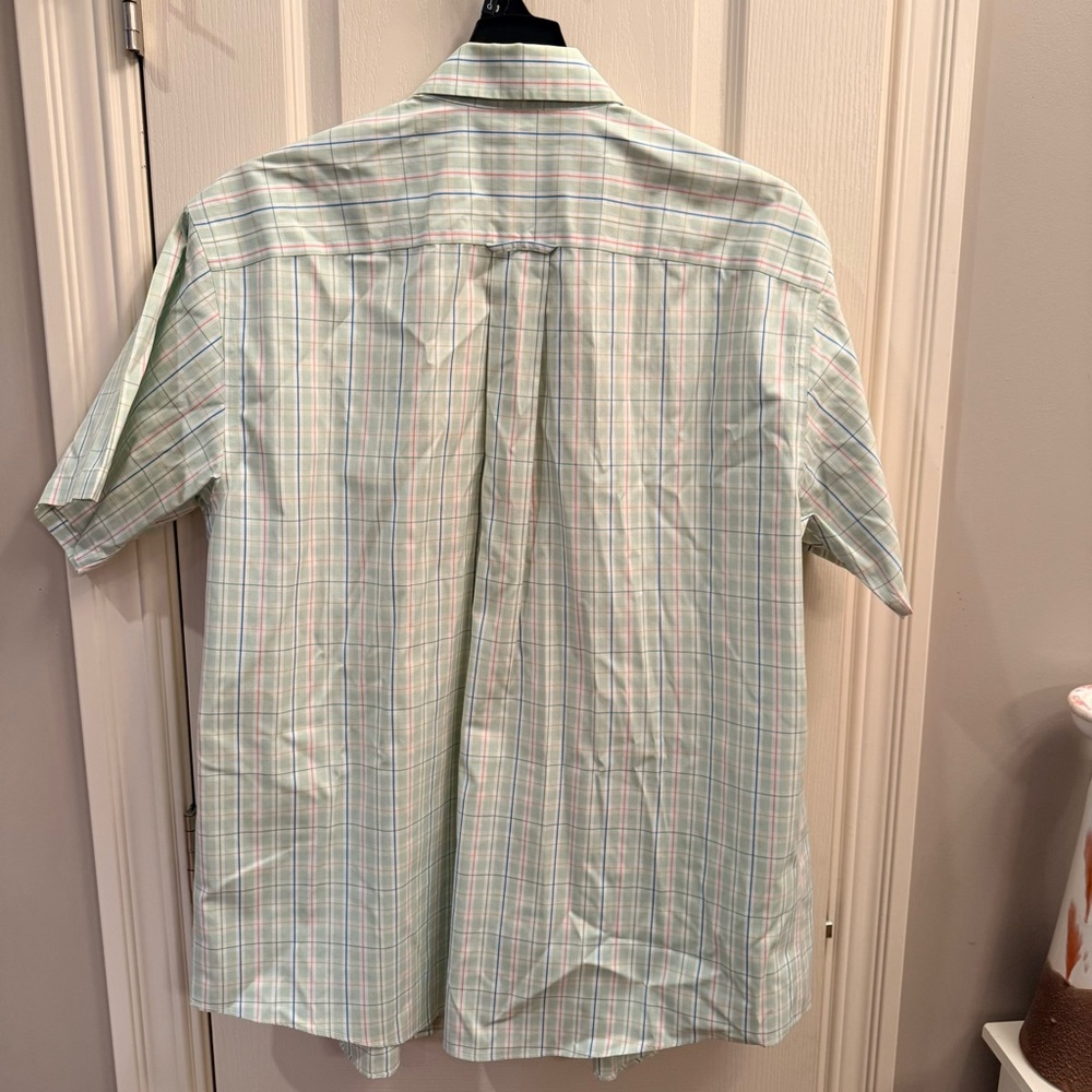 Orvis Light Green Plaid Short-Sleeve Button-Down Shirt with Blue & orangeStripes - Picture 6 of 6